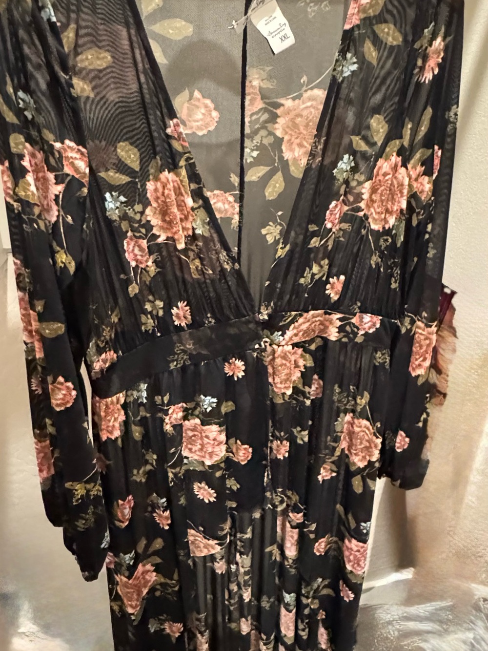 Black Floral cover-up with Pink Roses